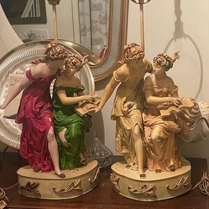 Louis Moreau 1890’s Art Nouveau figurative table lamps in Spelter Cast
